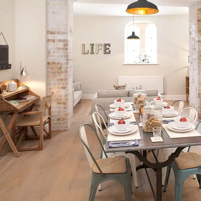 Lounge and dining area with a writing desk