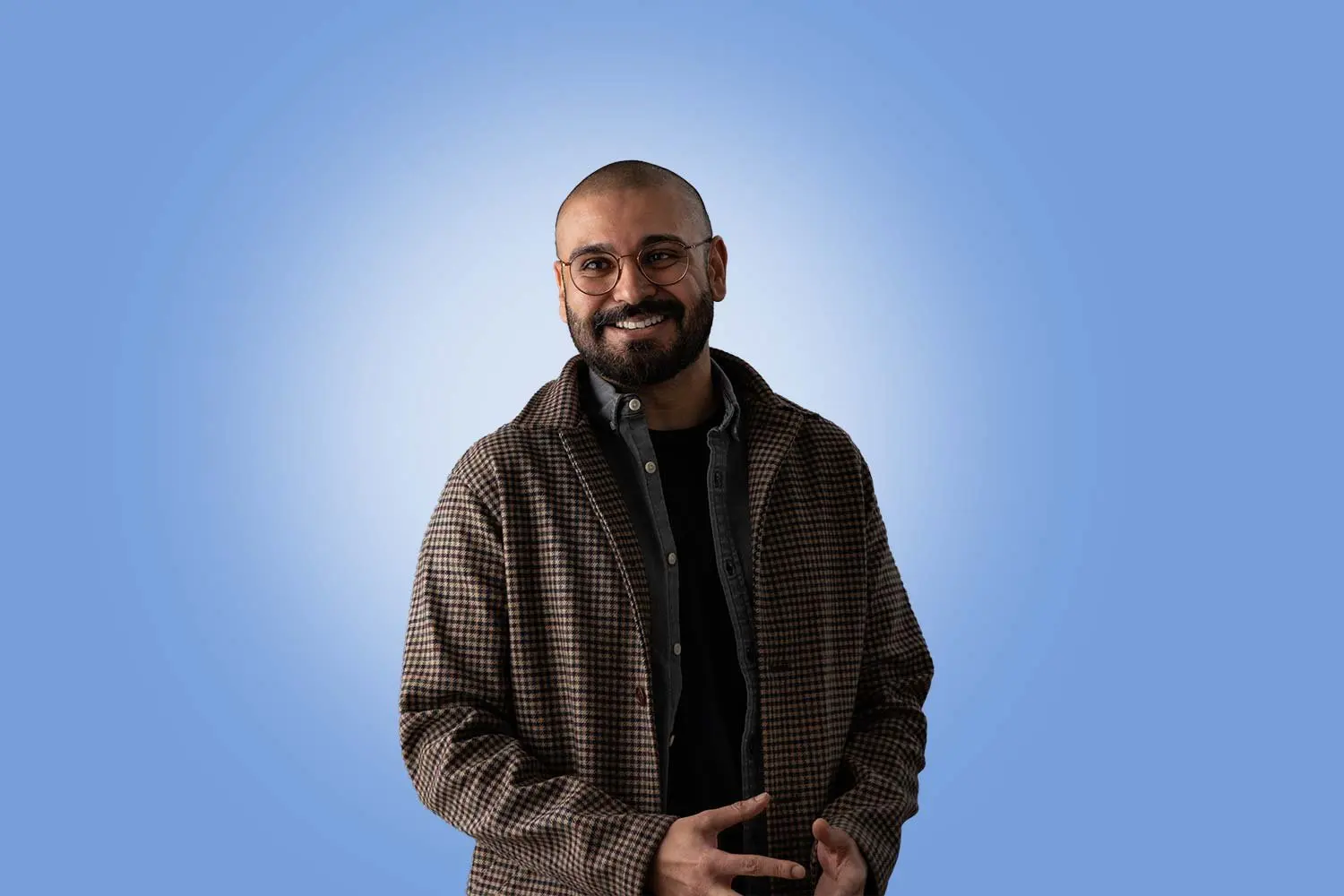 Business headshot cut out and placed on a coloured background