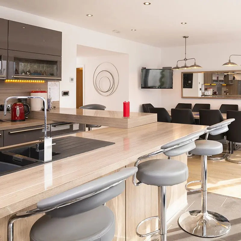Sunlight across the kitchen and dining area