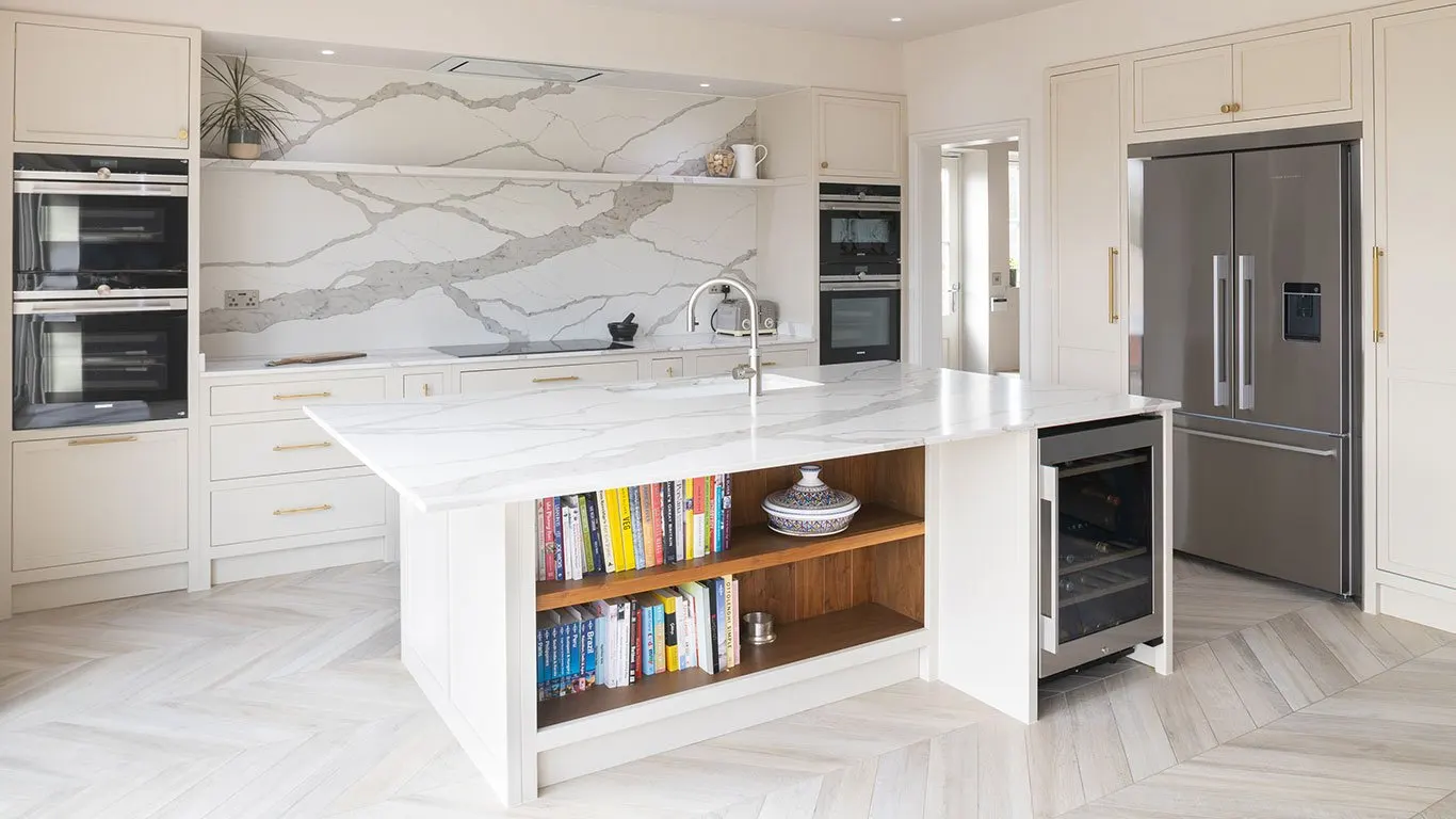Hand-built kitchen with a marble island in a North Bristol family home