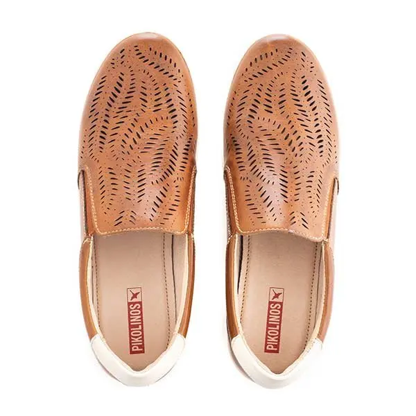 Brown perforated leather loafers from above