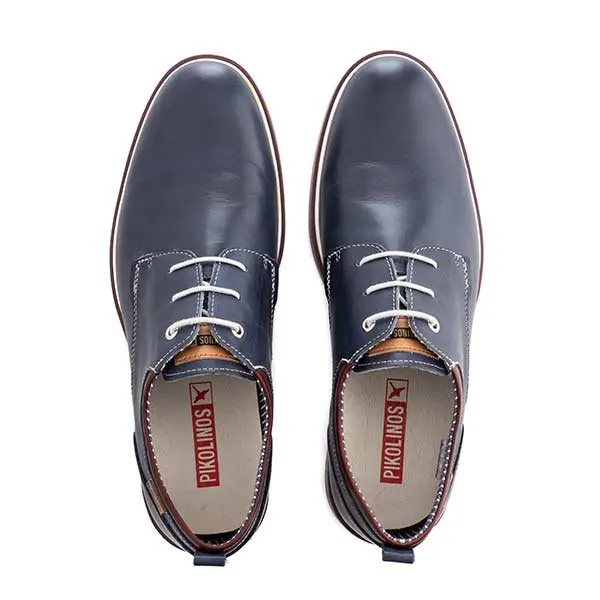 Navy leather shoes from above