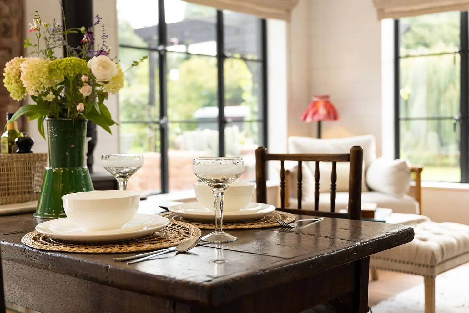 Table detail: flowers, bowls and glasses