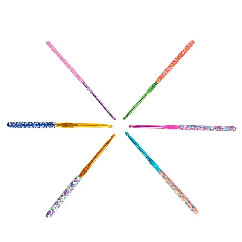 Crochet hooks laid out in a fan