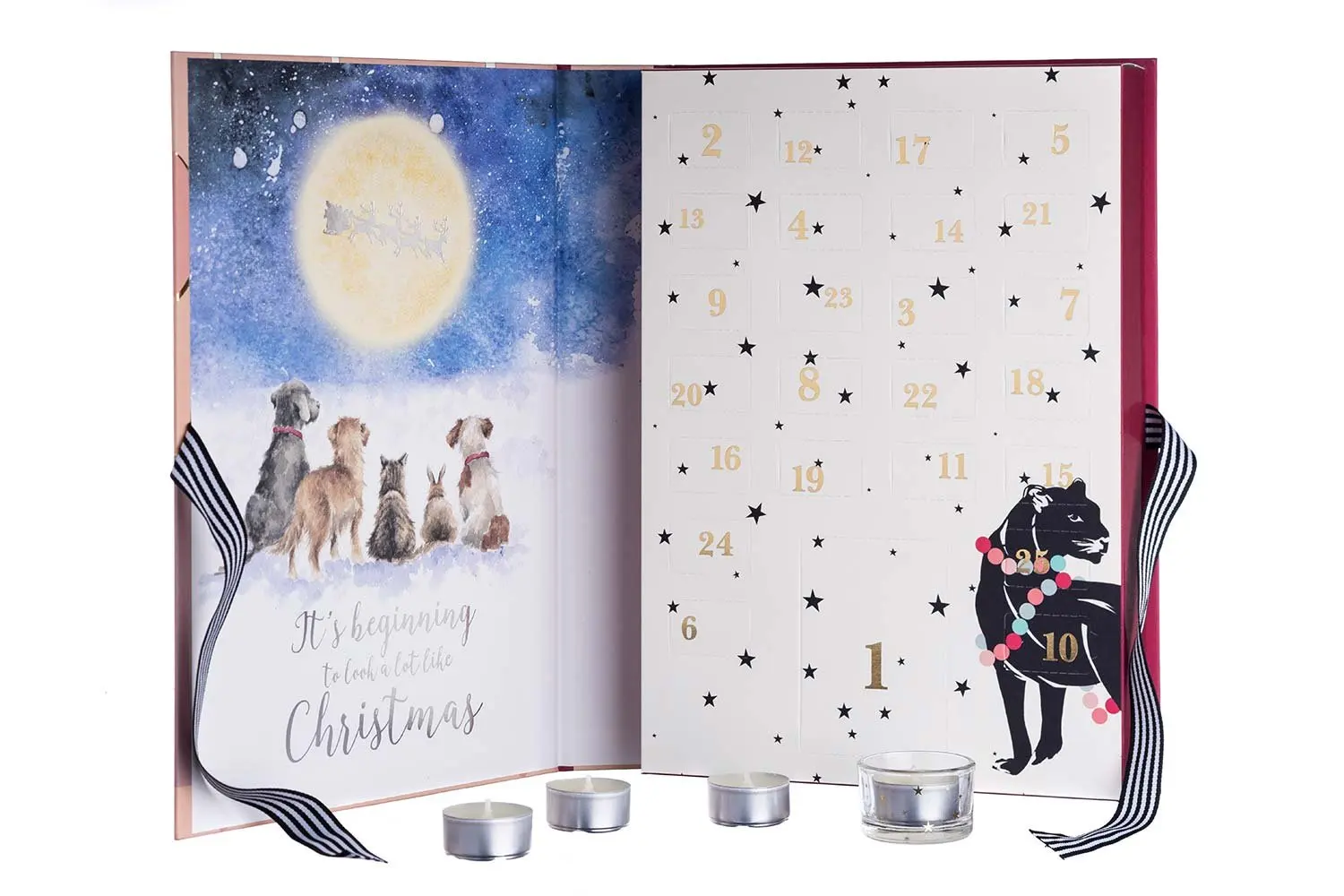 Open advent calendar with example tealights