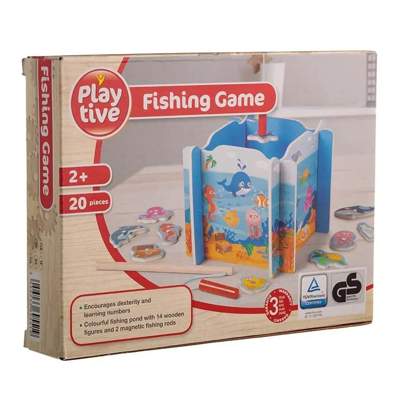 The magnetic fishing game in its box